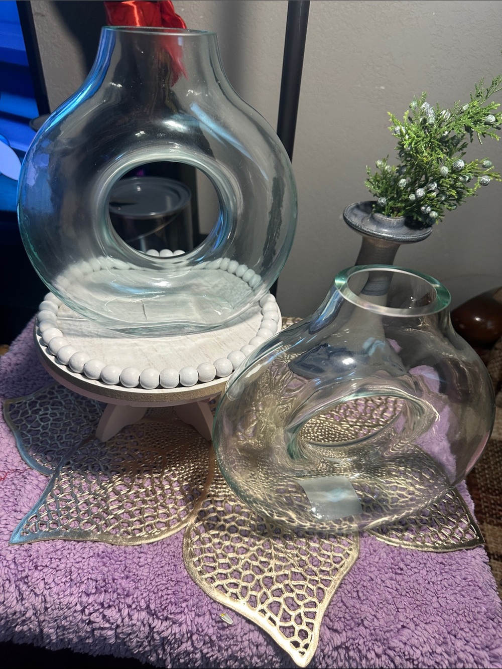 Clear Glass Decorative Vase with Center Opening - Brand